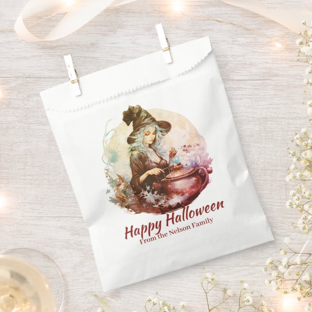 Pretty Witch and Cauldron Happy Halloween Favor Bag (Clipped)