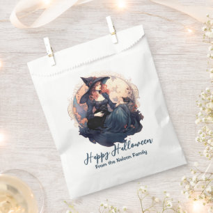 Pretty Witch and Cute Black Cat Happy Halloween Favor Bag