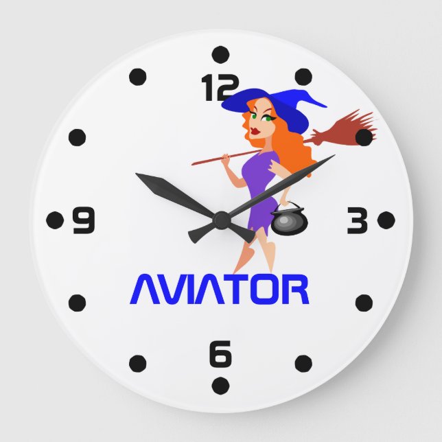 Pretty witch Aviator customizable Large Clock (Front)