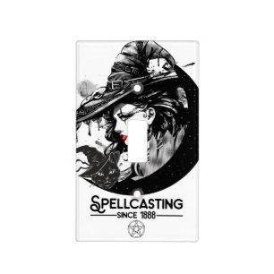 Pretty Witch & Black Cat Wiccan Wicca Spellcasting Light Switch Cover