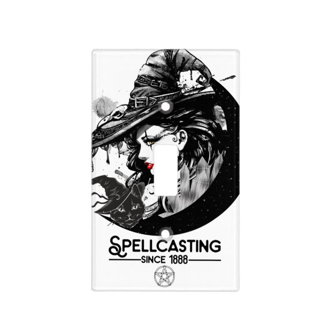 Pretty Witch & Black Cat Wiccan Wicca Spellcasting Light Switch Cover (Front)