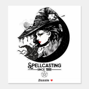 Pretty Witch & Black Cat Wiccan Wicca Spellcasting Sticker