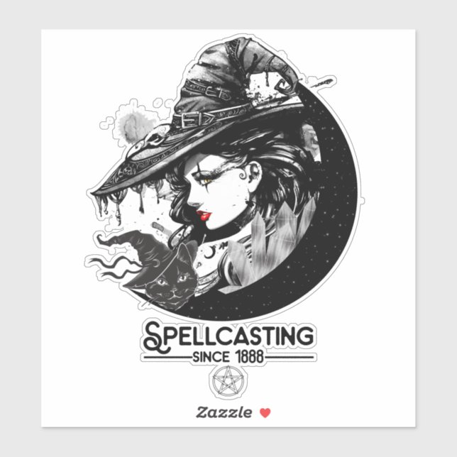 Pretty Witch & Black Cat Wiccan Wicca Spellcasting Sticker (Sheet)