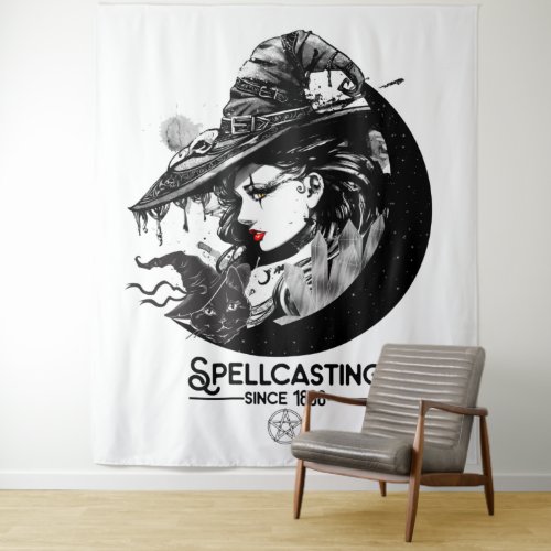 Pretty Witch  Black Cat Wiccan Wicca Spellcasting Tapestry