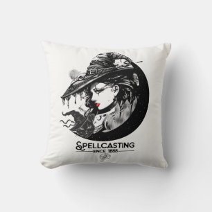 Pretty Witch & Black Cat Wiccan Wicca Spellcasting Throw Pillow