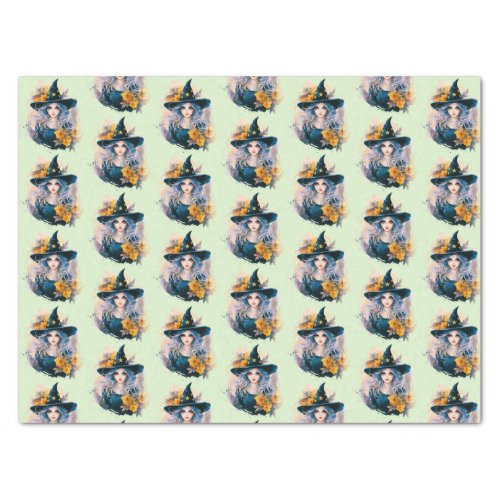 Pretty Witch Black Hat Stars Pattern Halloween Tissue Paper