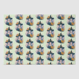 Pretty Witch Black Hat Stars Pattern Halloween Tissue Paper