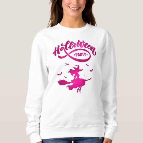 Pretty Witch Flying Broom Happy Halloween Sweatshirt