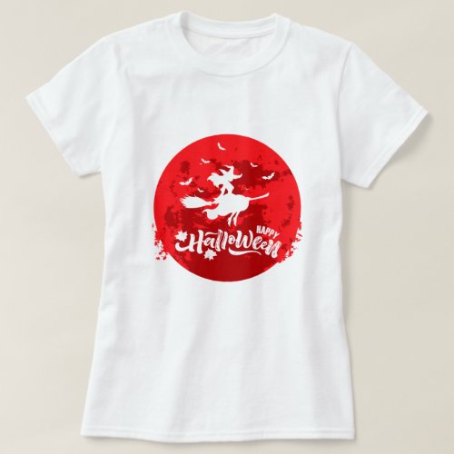 Pretty Witch Flying Broom in Red Night T_Shirt