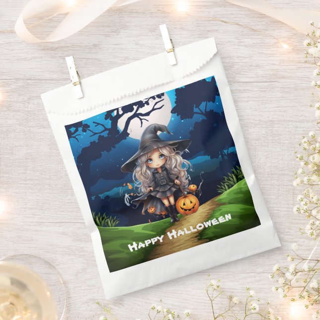 Pretty Witch in The Forest Happy Halloween Favor Bag (Clipped)