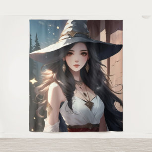 Pretty Witch in White Wall Art Tapestry