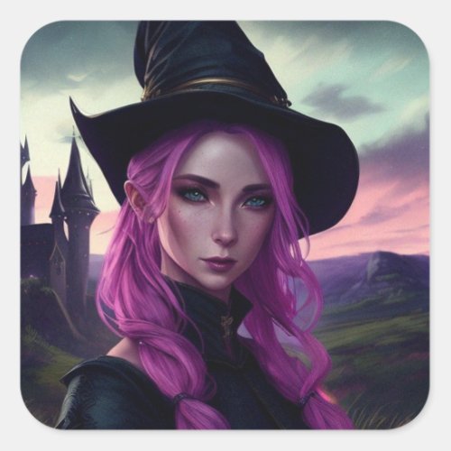 Pretty Witch Magnet Square Sticker