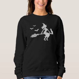 Pretty Witch On Broom White Halloween Silhouette Sweatshirt