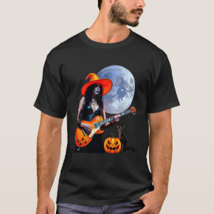 Pretty Witch Rocker Playing Electric Guitar with C T-Shirt
