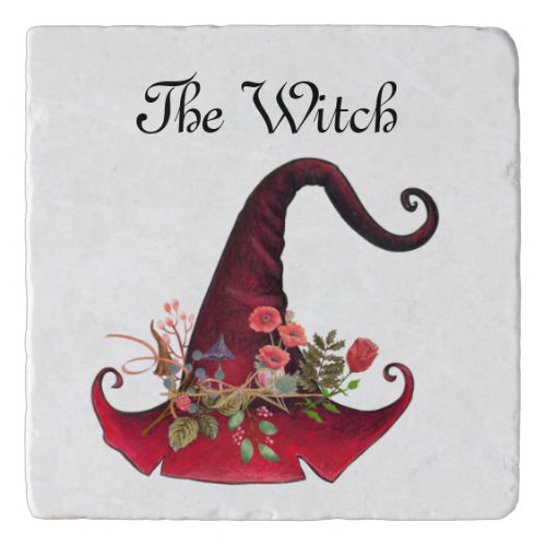 Pretty Witches Red Flower Hat Stone Trivet