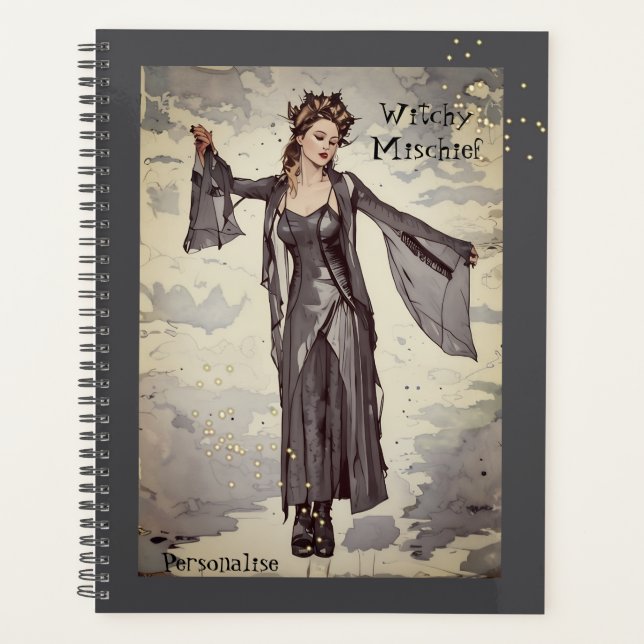 Pretty Witchy Mischief Fun Quote Gray Journal  Planner (Front)