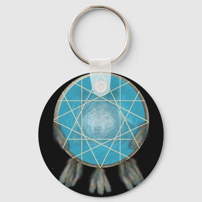 Pretty Wolf Dream Catcher Keychain (Front)