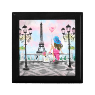 Pretty Woman and Pink Heart Balloon - I Love Paris Gift Box