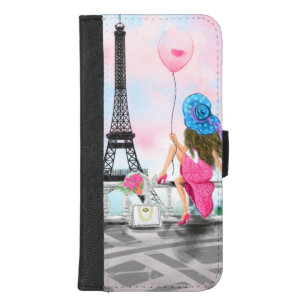 Pretty Woman and Pink Heart Balloon - I Love Paris iPhone 8/7 Plus Wallet Case