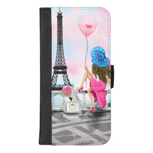 Pretty Woman and Pink Heart Balloon _ I Love Paris iPhone 87 Plus Wallet Case