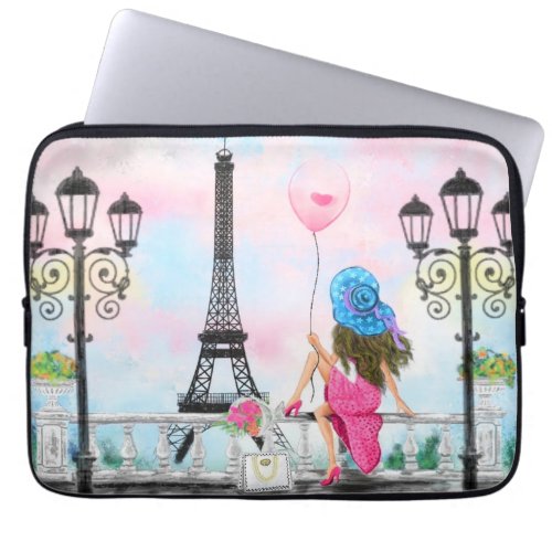 Pretty Woman and Pink Heart Balloon _ I Love Paris Laptop Sleeve