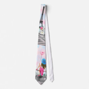 Pretty Woman and Pink Heart Balloon - I Love Paris Neck Tie