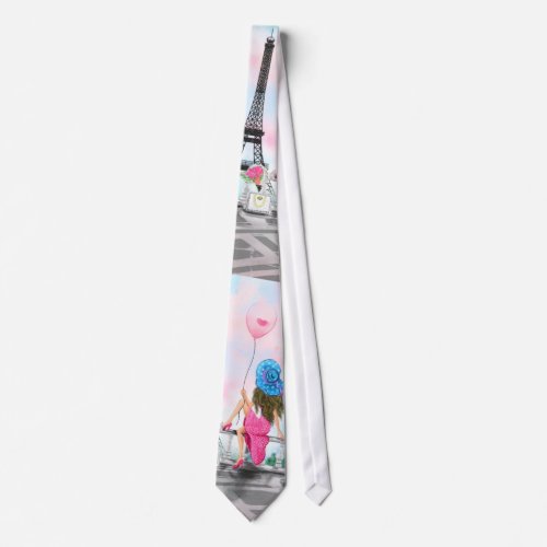 Pretty Woman and Pink Heart Balloon _ I Love Paris Neck Tie