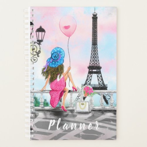 Pretty Woman and Pink Heart Balloon _ I Love Paris Planner