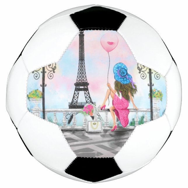Pretty Woman and Pink Heart Balloon - I Love Paris Soccer Ball (Front)