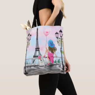 Pretty Woman and Pink Heart Balloon - I Love Paris Tote Bag