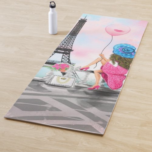 Pretty Woman and Pink Heart Balloon _ I Love Paris Yoga Mat