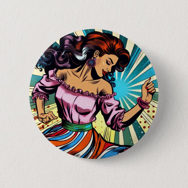 Pretty Woman Dancing Salsa Pop Art Button (Front)