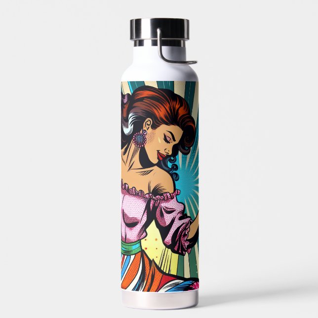 Pretty Woman Dancing Salsa Pop Art Water Bottle (Left)