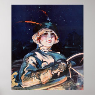 Pretty Woman Driving Car, 1920s Poster