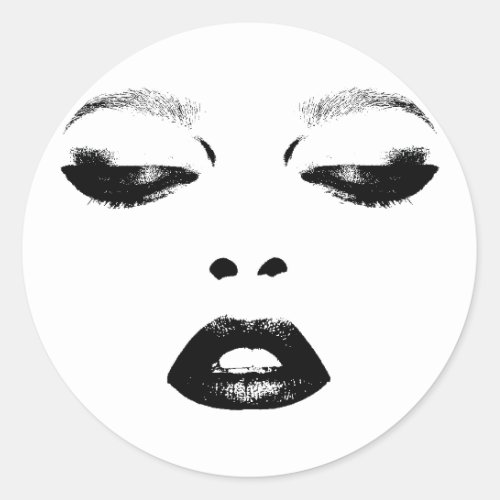 Pretty woman Face Eyes lips Fashion Makeup Art Classic Round Sticker