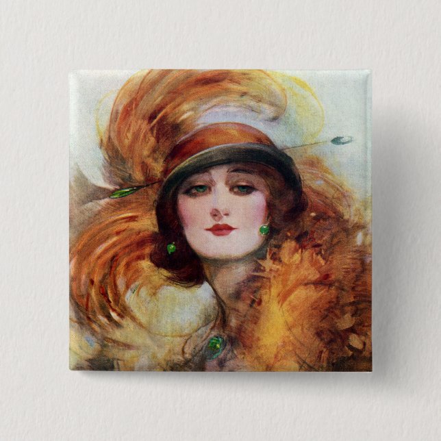 Pretty Woman Flapper Fashion 1920s Pinback Button (Front)