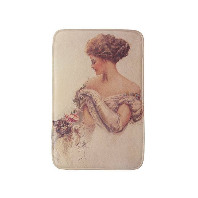 Pretty Woman Holding a Kitten (by Harrison Fisher) Bath Mat (Front Vertical)