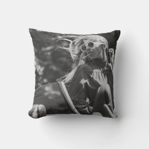 Pretty woman in convertible car throw pillow