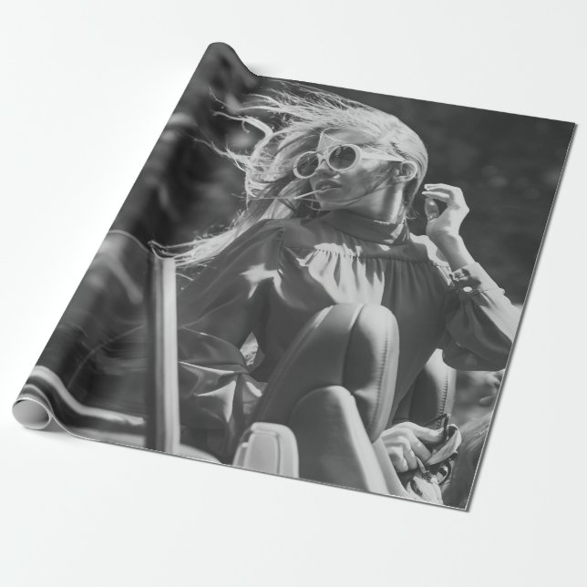 Pretty woman in convertible car wrapping paper (Unrolled)