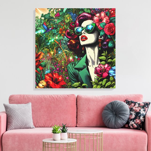 Pretty Woman in Flower Garden Canvas Print (Insitu(LivingRoom))