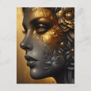 Pretty Woman in Gold Blank Postcard