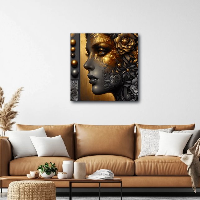 Pretty Woman in Gold Ethereal Canvas Print (Creator Uploaded)