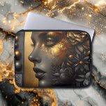 Pretty Woman in Gold Ethereal Laptop Sleeve<br><div class="desc">Ai art depicting a beautiful woman with gold flowers in her hair and a mystical ethereal look.</div>