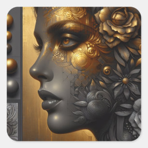 Pretty Woman in Gold Ethereal Square Sticker