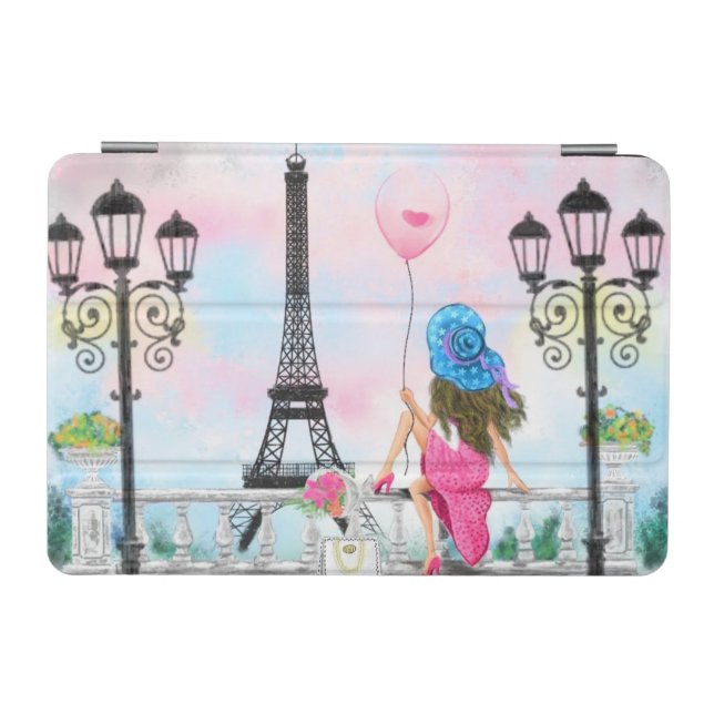 Pretty Woman In Paris Eiffel Tower Pink iPad Case (Horizontal)