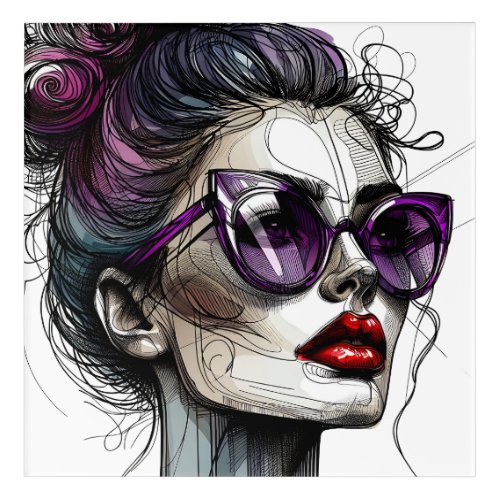 Pretty Woman in Sunglasses and Purple Lipstick Acrylic Print