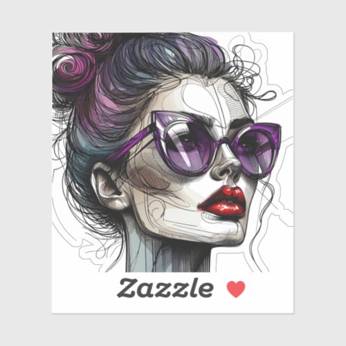 Pretty Woman in Sunglasses and Purple Lipstick Sticker