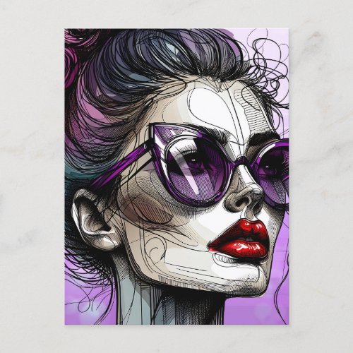 Pretty Woman in Sunglasses and Purple Sunglasses Postcard