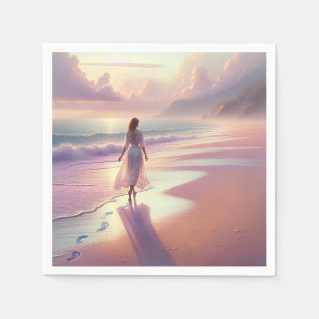 Pretty Woman Leaving Footprints On a Beach Napkins (Front)