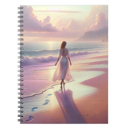 Pretty Woman Leaving Footprints On a Beach Notebook